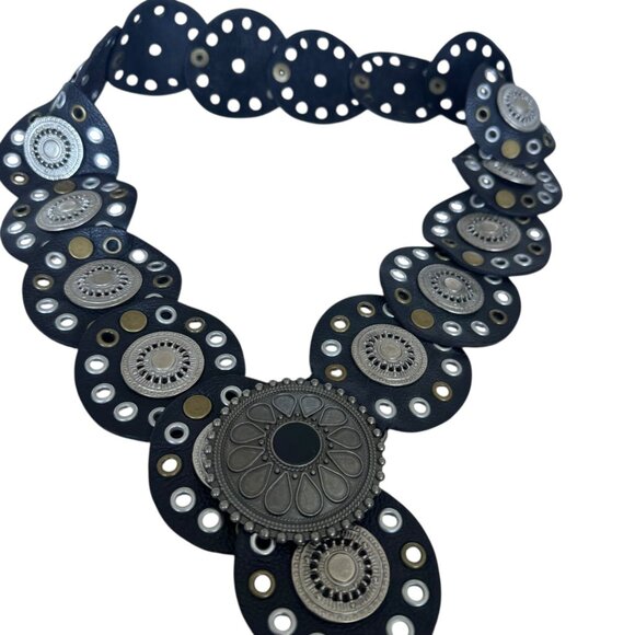 Free People Concho Disc Leather Belt Black boho Statement womens Medium Large - Picture 3 of 8